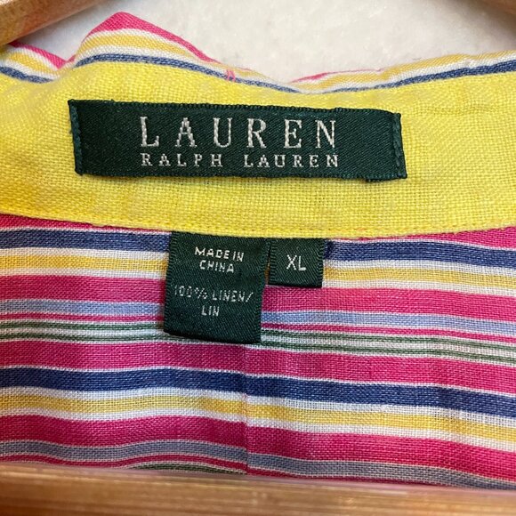 Lauren Ralph Lauren Blouse 100% Linen Multicolor Striped Long Sleeve Button Up - Picture 4 of 15